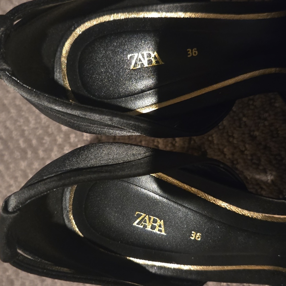 Zara Elegant Black and Gold Satin Women's Heels - Picture 7 of 7